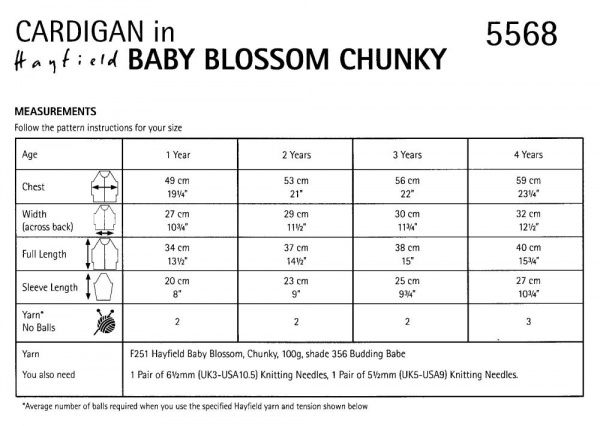 Knitting Pattern - Hayfield 5568 - Baby Blossom Chunky - Cardigan